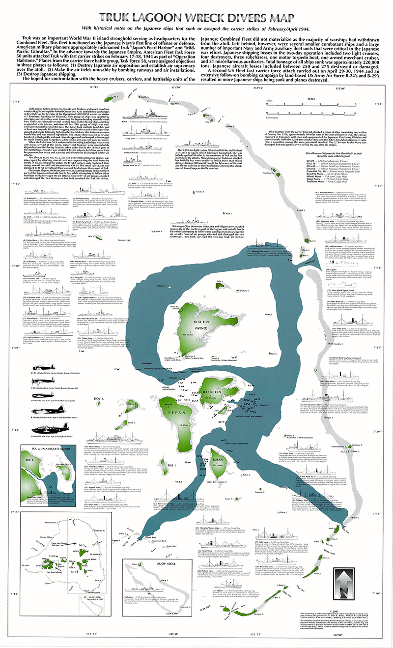  Truk  Lagoon  Wreck Divers Map 